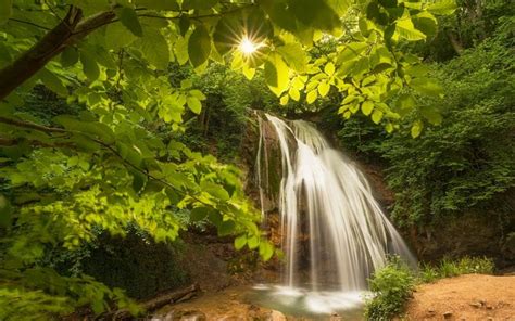 Download Wallpapers Beautiful Waterfall Forest Sun Lake Waterfalls