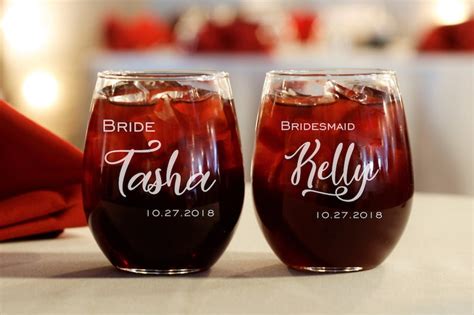 Personalized Wedding Glasses Set Of 6 Stemless Wine Glass Etsy