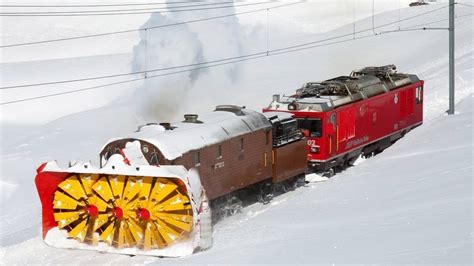 Awesome Powerful Snow Plow Train Blower Through Deep Snow Railway