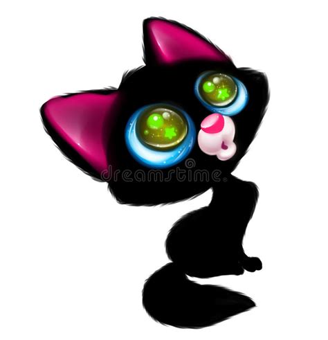 Black Cat Big Eyes Cartoon Wonder Stock Illustration