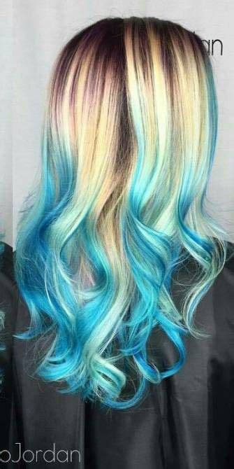 Wrap the section of hair with tin foil or plastic wrap, and repeat the process for the next section of hair, until all sections of hair are complete. Hair dyed blue tips blondes 27 ideas #hair (With images ...