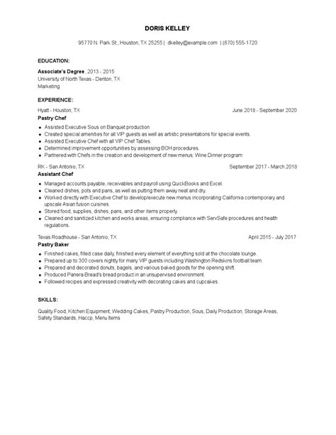 Contoh Cv Pastry Chef Cv Format For Bakery Chef Proficient In