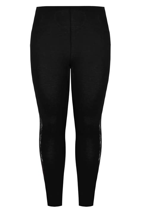 Black Leggings With Floral Lace Insert Plus Size To Yours Clothing
