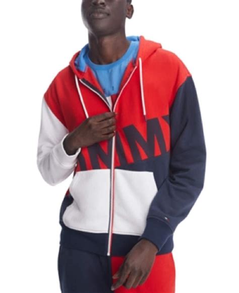 Tommy Hilfiger Denim Thd Full Zip Graphic Hoodie Sweatshirt In Red For