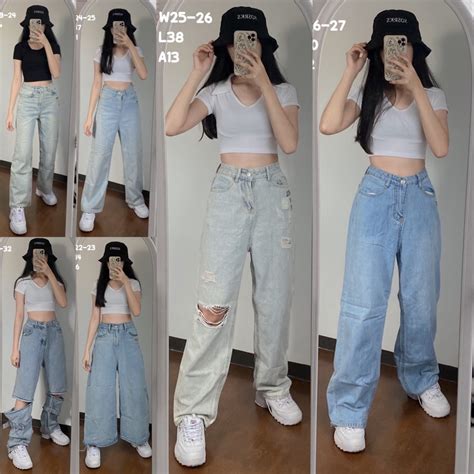 Korean Aesthetic Thrifted Baggymom Jeanswide Leg Pants Checkout