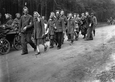 French Pows Recently Liberated From Their Prisoner Of War Camp And Female Political Prisoners Of