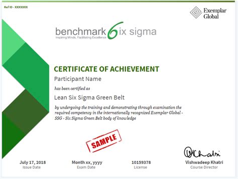 Lean Six Sigma Green Belt Cetrtificate Benchmark Six Sigma