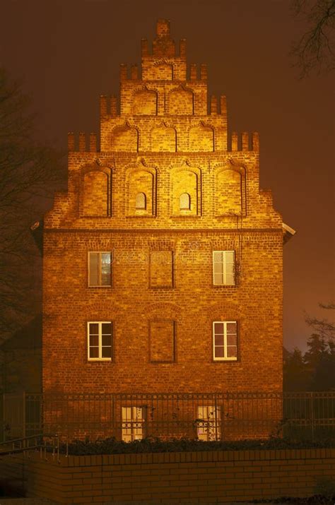 Brick Gothic Facade Of The Building At Night Stock Image Image Of