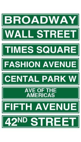 New York City Street Sign Decorations 61cm Pack Of 8 Partyrama