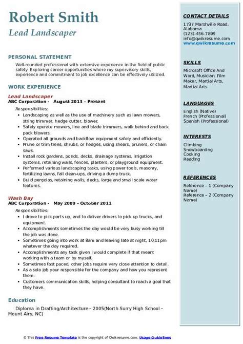 Landscaper Resume Samples Qwikresume