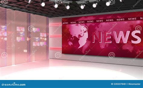 Tv Studio News Room Blye And Red Background General And Close Up