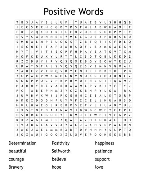 Positive Words Word Search Wordmint