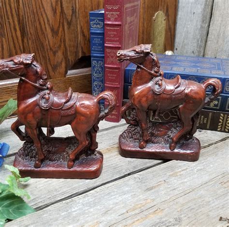 Rare Vintage Mid Century Syroco Molded Wood Horse Bookends Etsy