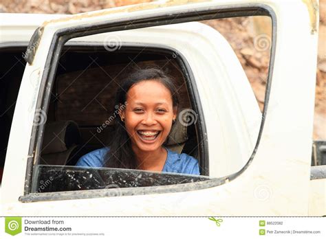 Laughing Girl In Car Window Stock Photo Image Of Happy Enjoy 88522082