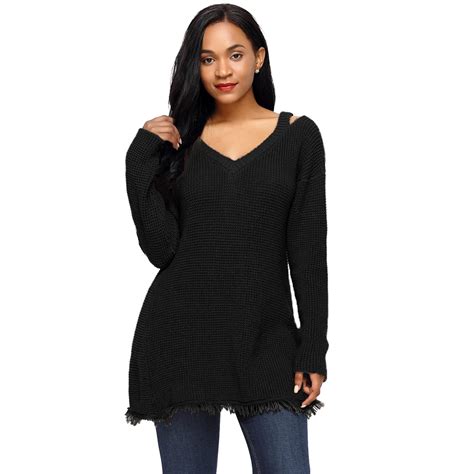 Buy Women Long Sleeves Knitted Pullovers Sweater V