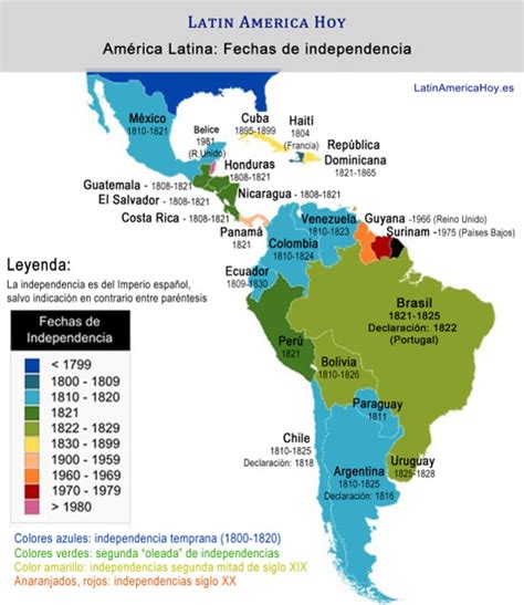 Mapa De Los Países De América Latina Con Su Fecha De Independencia Constituciones