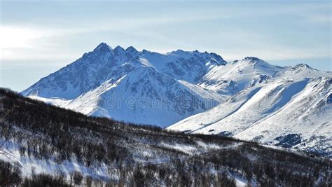 Wintry Snow Capped Peak In Alaska Stock Image Image Of Peak Rigid