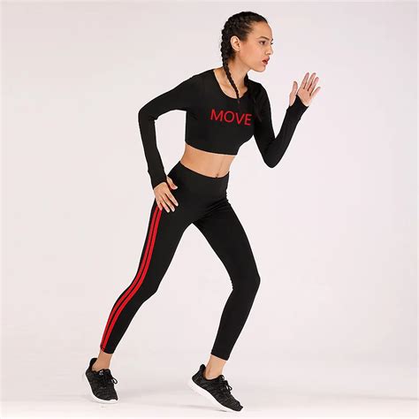 Hahasole Yoga Fitness Suit Red White Striped Black Autumn Gym Clothes