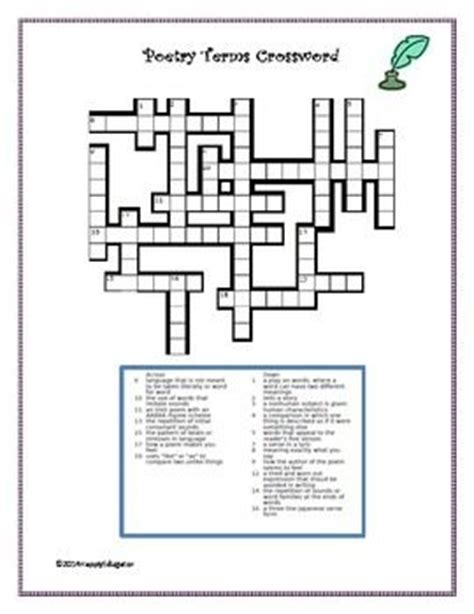Poetry Terms Crossword | Poetry and Crossword