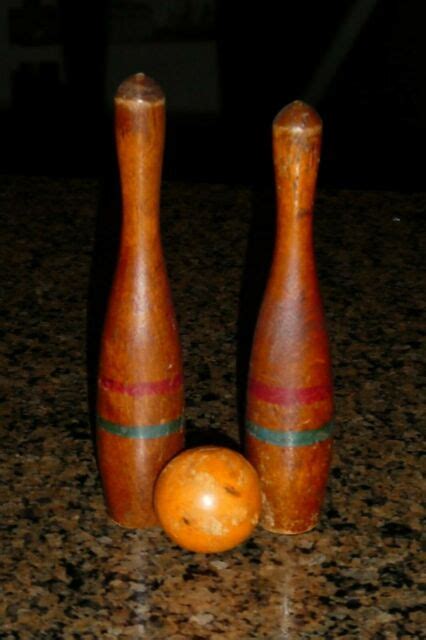 2 Vintage Wooden Bowling Pins With Ball Skittles Pins Ebay