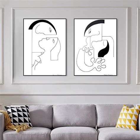 Wall Art Abstract Black White Couple 2 Sets Canvas Prints Poster