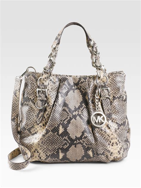 Lyst Michael Michael Kors Embossed Python Leather Tote Bag In Natural