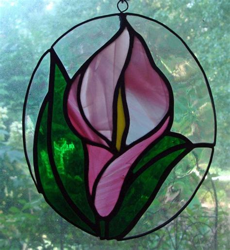 Calla Lilly Pretty In Pink Stained Glass Suncatcher Garden Flower Stained Glass Flowers