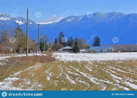 Winter Mountains And Farm In Fraser Valley Stock Photo Image Of Home