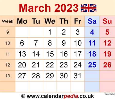 Calendar March 2023 Uk With Excel Word And Pdf Templates Gambaran