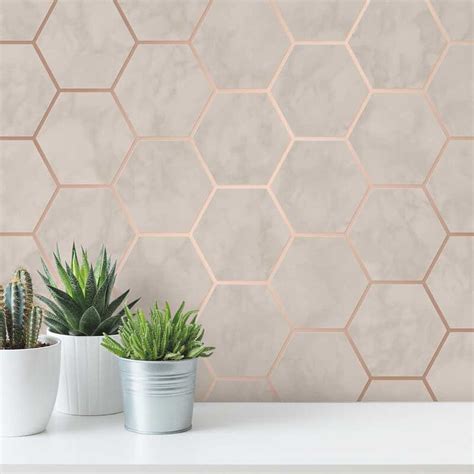 Hexagon Geometric Marble Wallpaper Kitchen Off White