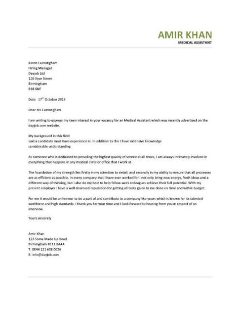 Medical cover letter (email example). Cover Letter for Medical Assistant Sample | Sample Cover ...