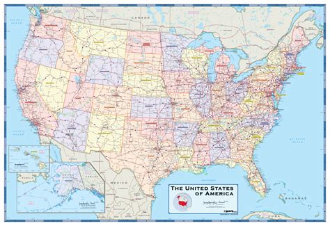 Usa Political Wall Map Light Colors