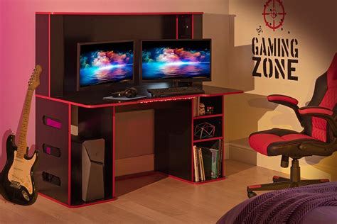 These desks have plenty of space for accessories, along with separate compartments and cubby holes for hardware and game storage. Gaming room ideas | Create your own gaming zone | Argos