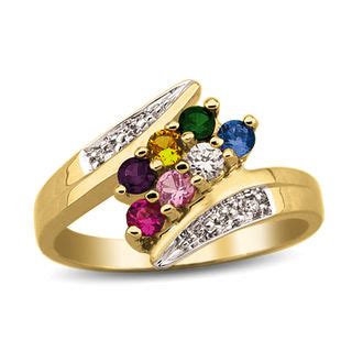 This mother's ring can be personalized with two to five birthstones of your choice, centered along the ring's shank. Mother's Birthstone and Diamond Accent Double Row Bypass ...