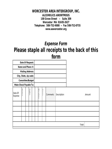 Please Staple All Receipts To The Back Of This Doc Template Pdffiller