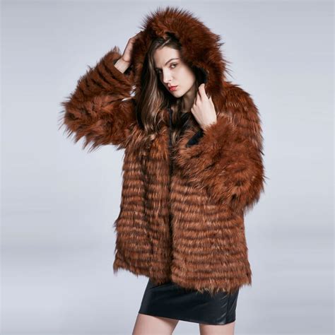 winter women s coat natural fur coat raccoon fur coat furry leather coat fashion warm zip cap
