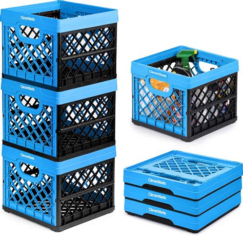 Clevermade Collapsible Milk Crate Neptune Blue 3pk 25l