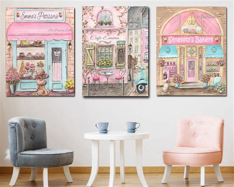 Bakery Decor French Kitchen Decor Set Of 3 Prints Cute Pink | Etsy