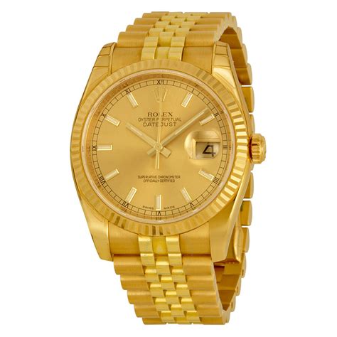Rolex Oyster Perpetual Datejust 36 Champagne Dial 18k Yellow Gold