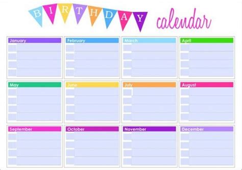 Monthly Birthday Calendar Template Birthdaycalendar Birthdayreminder