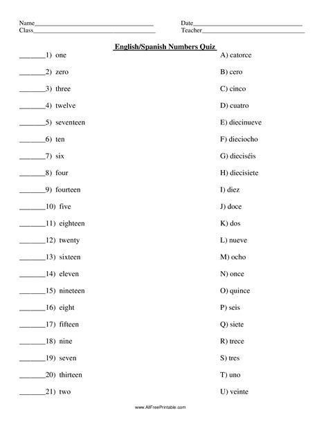 Spanish Quiz On Numbers Quiz