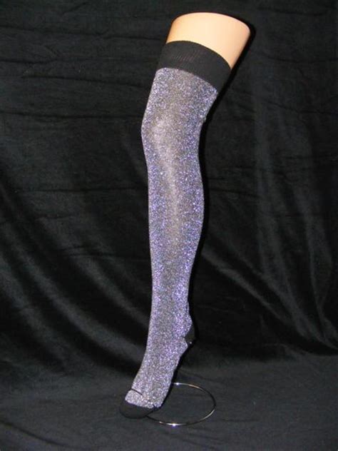 silver glitter lurex sparkle on black over the knee high socks long and sexy ebay