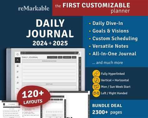 2024 2025 Remarkable Daily Journal Hyperlinked Digital Planner Bundle