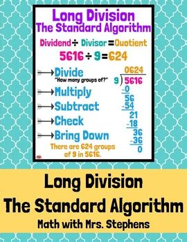 Long Division With The Standard Algorithm Anchor Chart Tpt