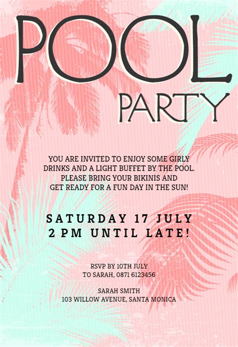 Fun In The Sun Pool Party Invitation Template Greetings Island Party Invitations Diy Pool