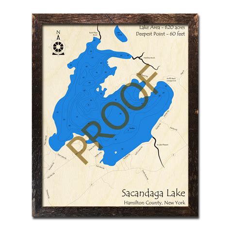 Sacandaga Lake Ny 3d Wood Topo Map
