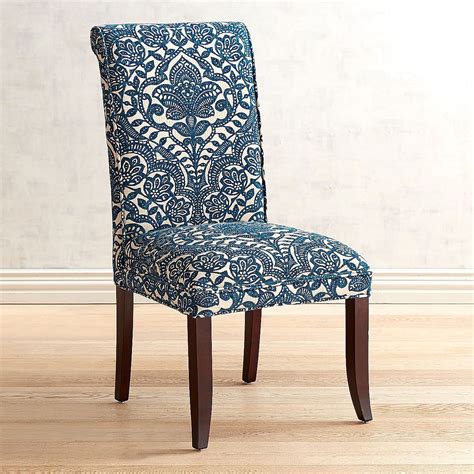 Choose from bright cyan, light sky blue, dark navy, or a medium blue. Angela Blue Damask Dining Chair with Espresso Wood | Pier ...