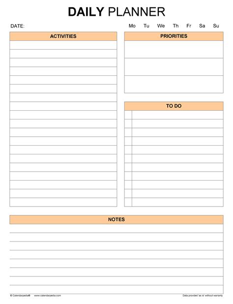 Daily Planners In Microsoft Word Format Templates