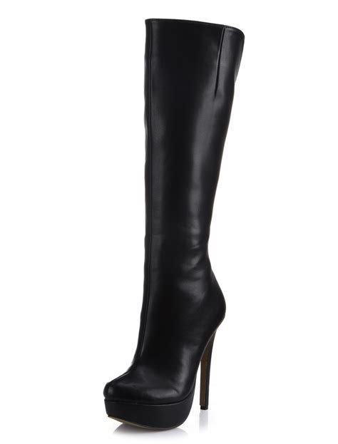black platform wide calf boots women s platform stiletto heel knee high boots