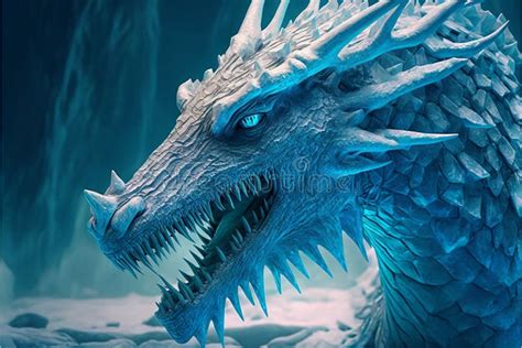 Ai Generated Illustration Of A Blue Ice Dragon Stock Illustration